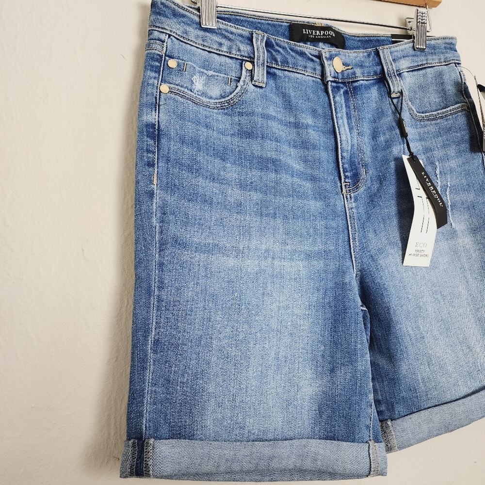 Liverpool Kristy Hi-Rise Denim Bermuda Shorts Stretch Rolled Cuff NWT - 6/28 - Picture 8 of 10
